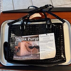 Primeware Black Insulated Alligator Feel Luxury Drink Purse with Bladder